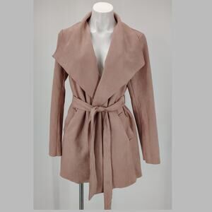 Haute Monde Pink Faux Suede Wrap Coat Belted Jacket L